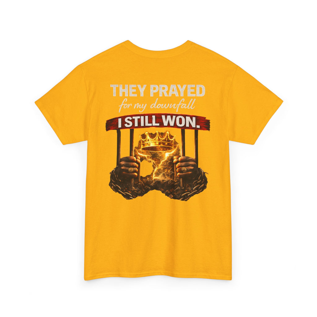 They Prayed For My Downfall Tee — Gold Crown & Prison Bars Streetwear